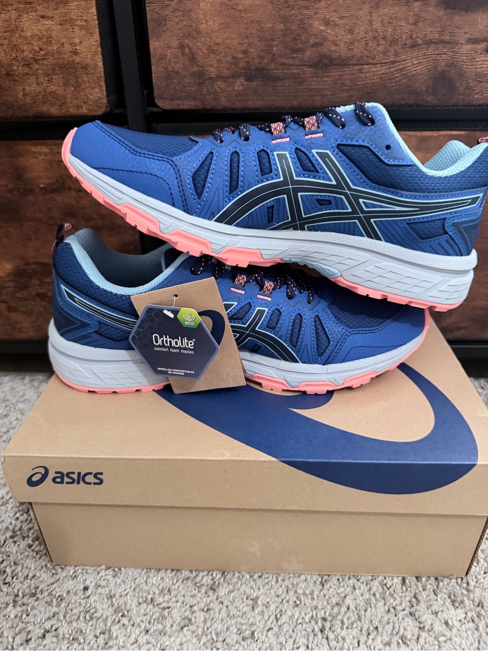 ASICS Women's Navy Running Shoes with Pink Soles